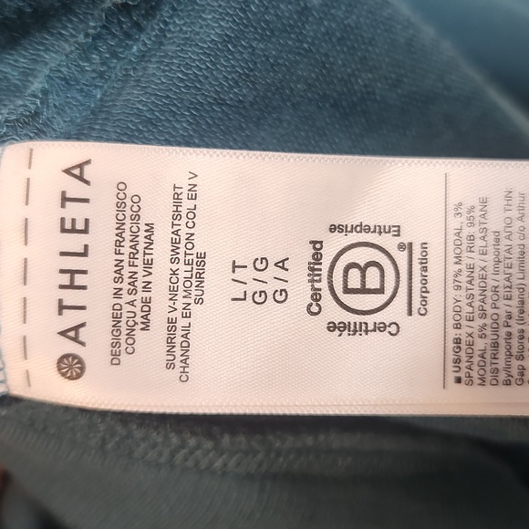 Athleta Sunrise V-Neck Modal Blend‎ Teal Sweatshirt Size Large - Picture 4 of 9